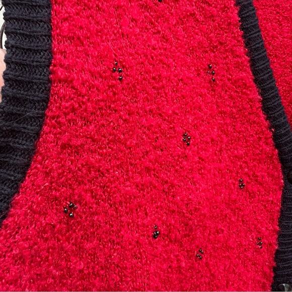 Vintage Graff Red Wool Blend Floral Embroidered Beaded Sweater Vest LARGE - Picture 6 of 6